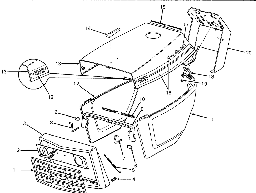 Hood And Grille Diagram and Parts List for 1811 1812-756300-799999-146782100-146784100-147660100-147670100-147720100-148660100-148670100-149660100-149670100 Cub Cadet Lawn Tractor